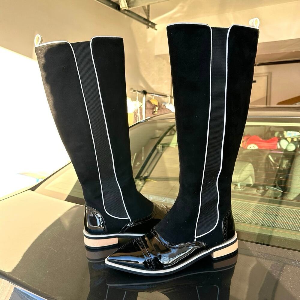 Lolita Paris Tall Patent Leather Suede Boots Size 39 US Women’s 8 Black - Picture 12 of 17